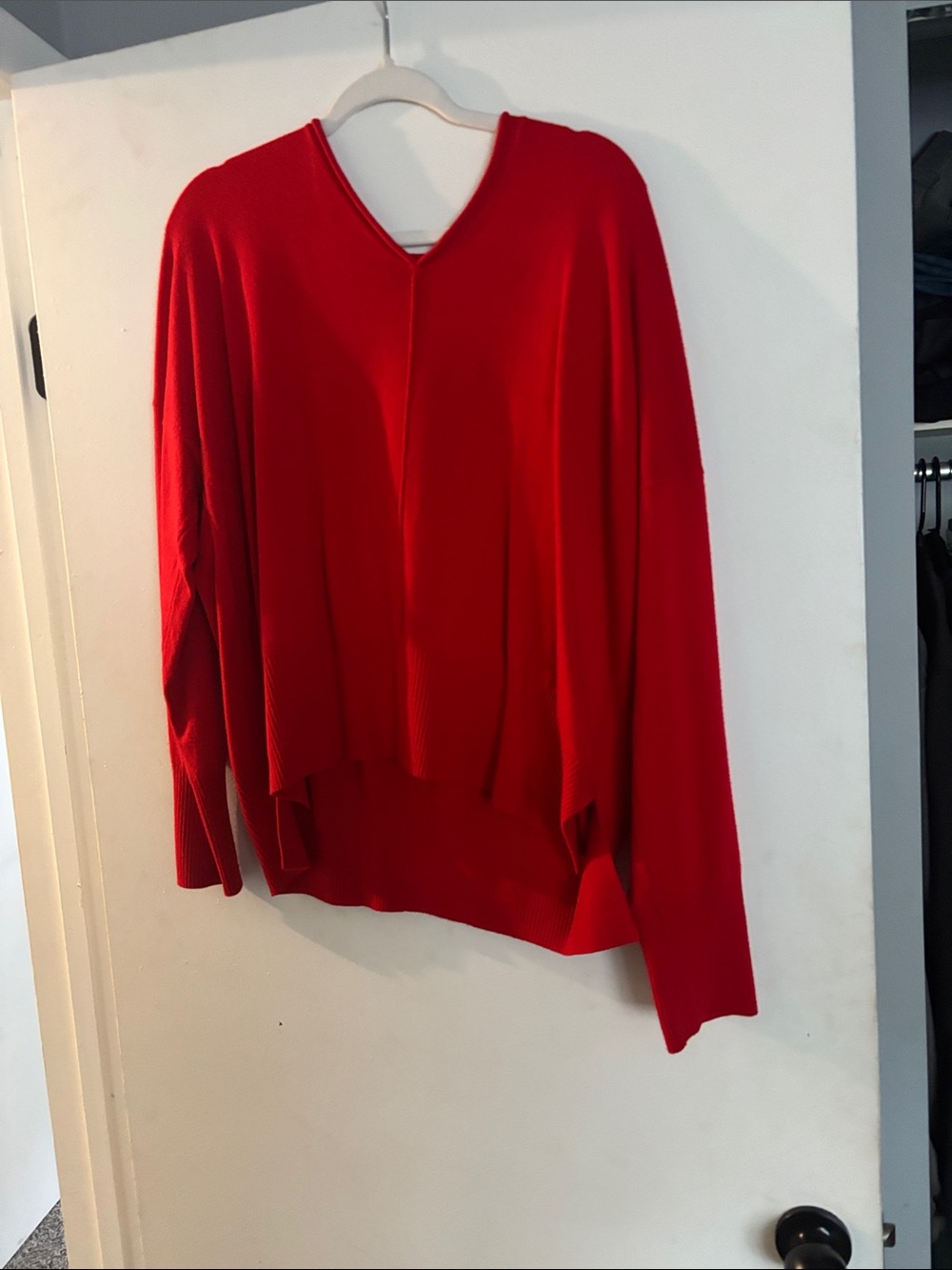 French Connection Bright Red V-Neck Lightweight Sweater